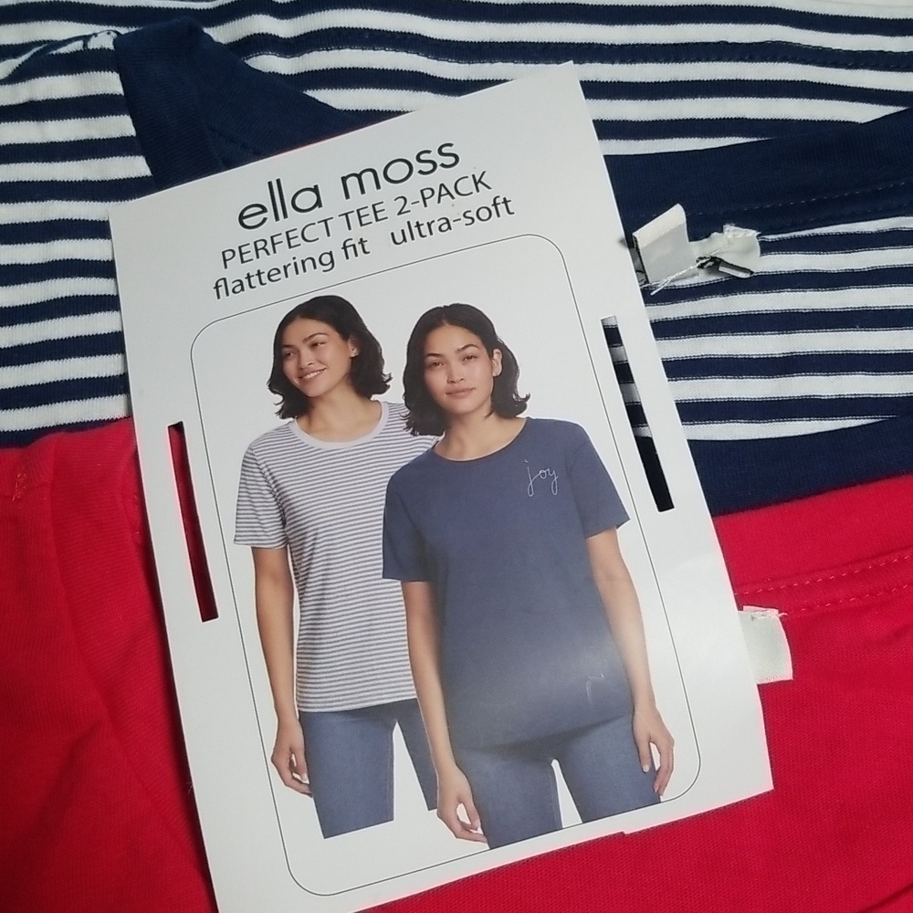 2 Pack New With Tags Ella Moss Perfect Tee Red and Navy Stripes on White Size XL - Picture 2 of 5